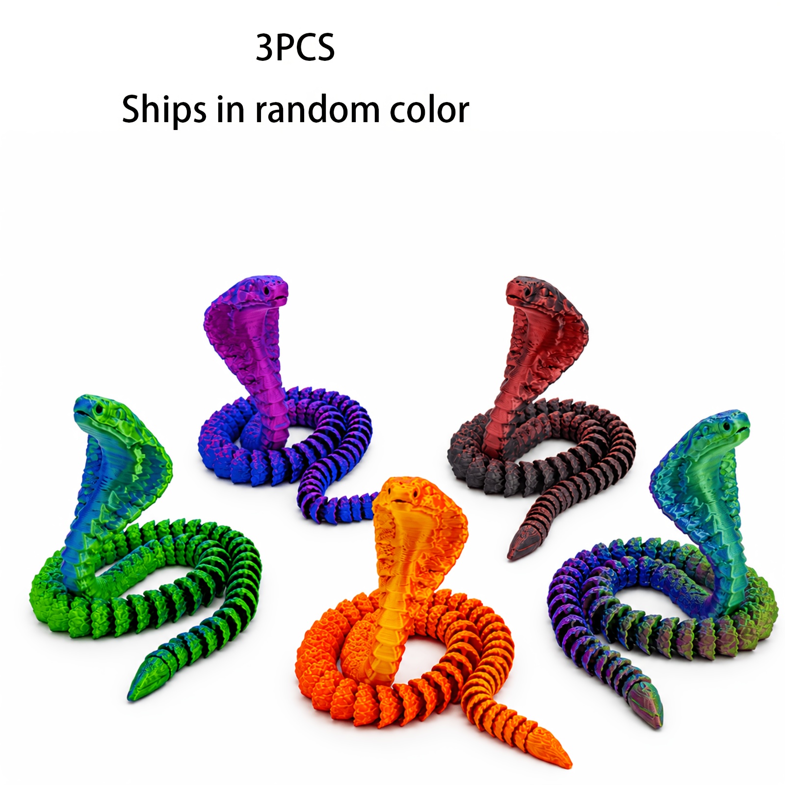 TEMU 3pcs 3d Printed Movable Cobra Toys, Fully And Can Assume Multiple Postures, Colorful Gradient -shaped Toys, Suitable For Desktop Decoration,