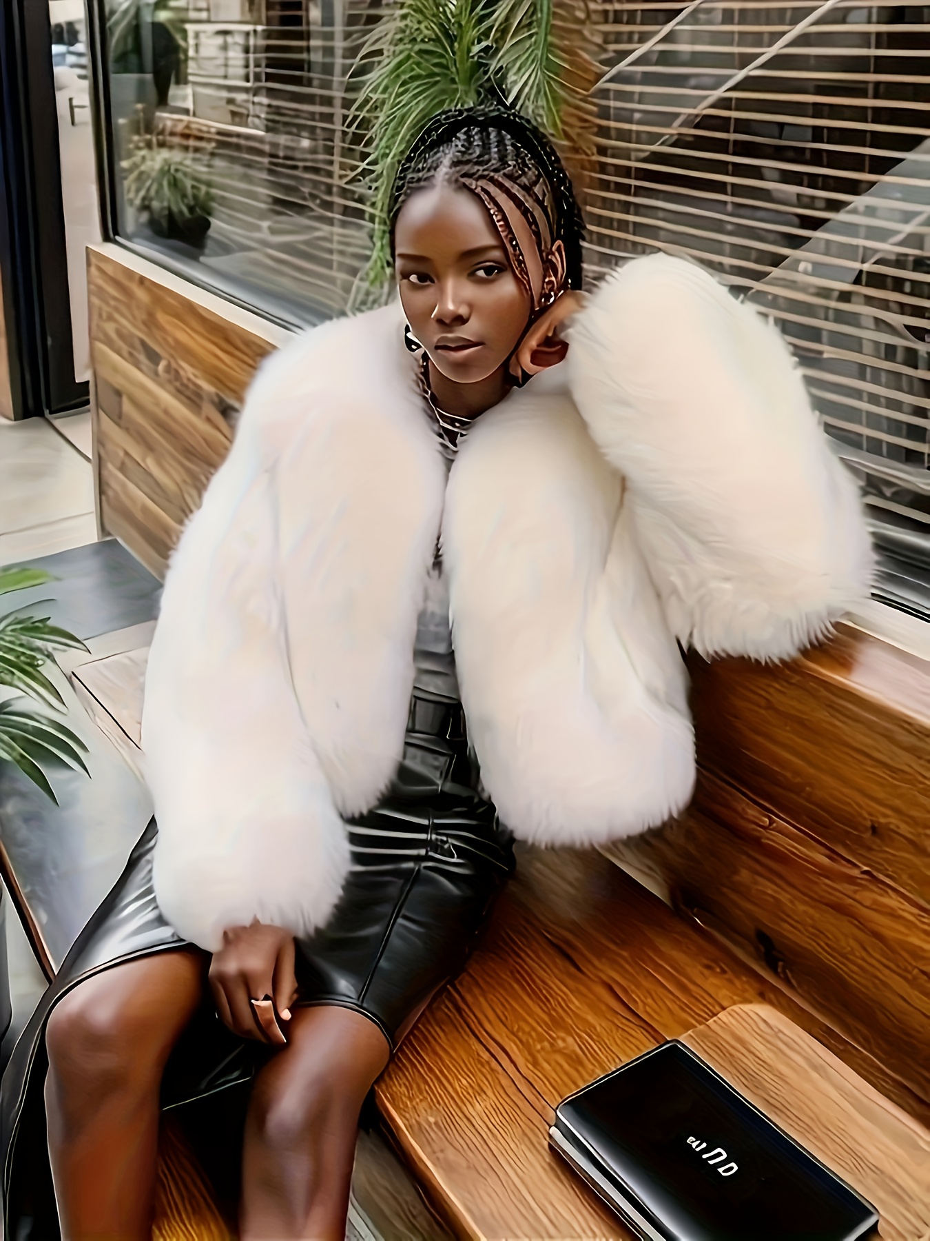 white fur coat sold on Temu United States