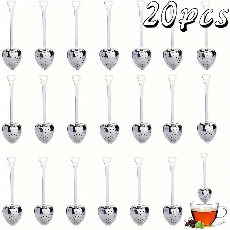 Image of 20pcs Stainless -shaped Tea Strainers | Fine Mesh And Sturdy Handle - Ideal For Loose Leaves, Herbs, And Spices - Easy To Clean For Kitchen And Dining Use
