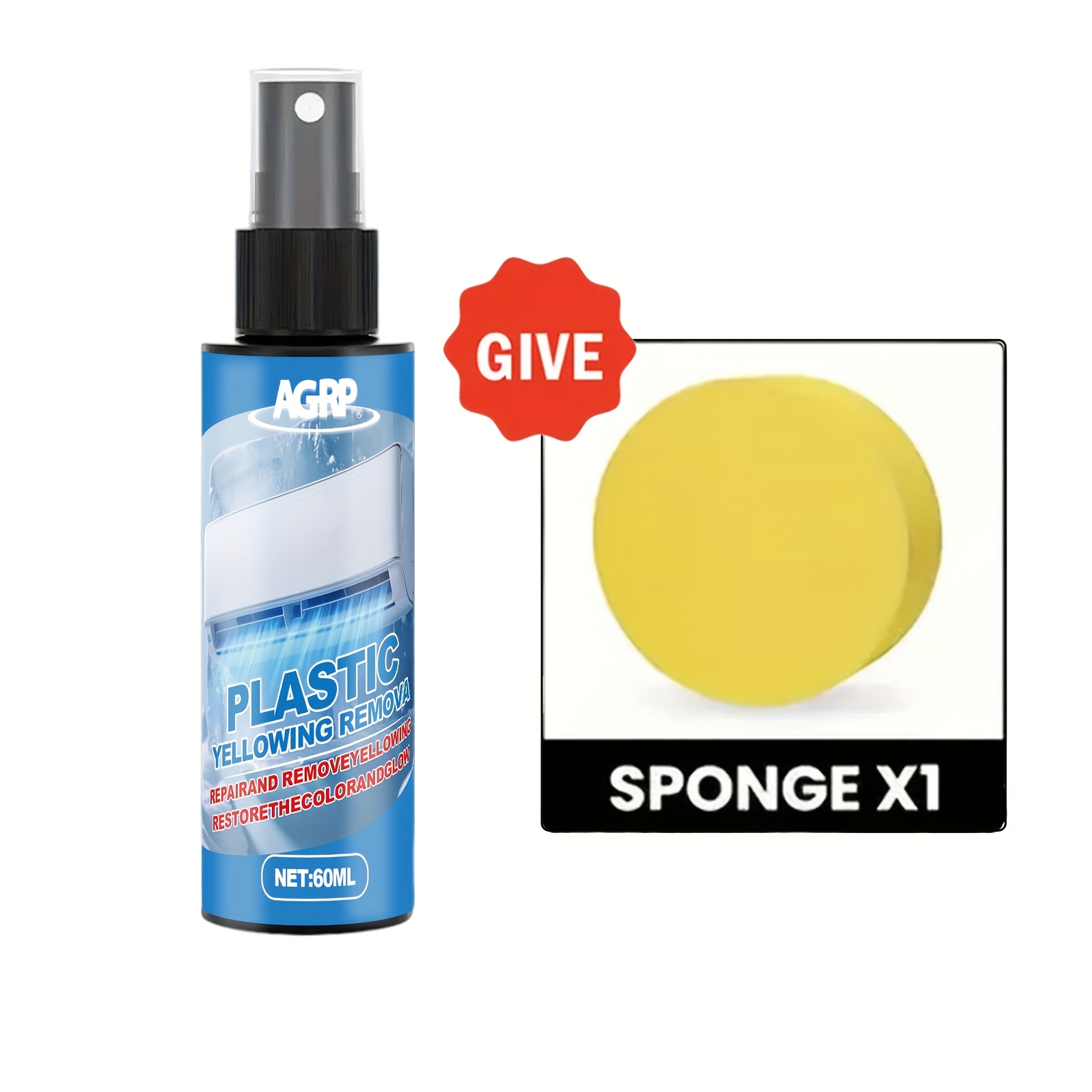 TEMU Agrp 60ml Plastic Restorer & Yellowing Remover Spray - Quick Brightening Formula For Air Conditioners, Refrigerators, Toilet Seats, Bathroom