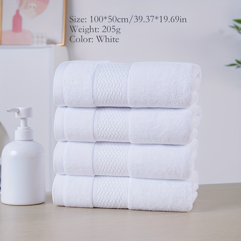 Image of 4pcs Large Size 100% Cotton Towels - Solid Color, Absorbent, 100x50cm/39.37x19.69in, 205g, Soft Business-style Large Towels For Shower, Travel, Home And Gym