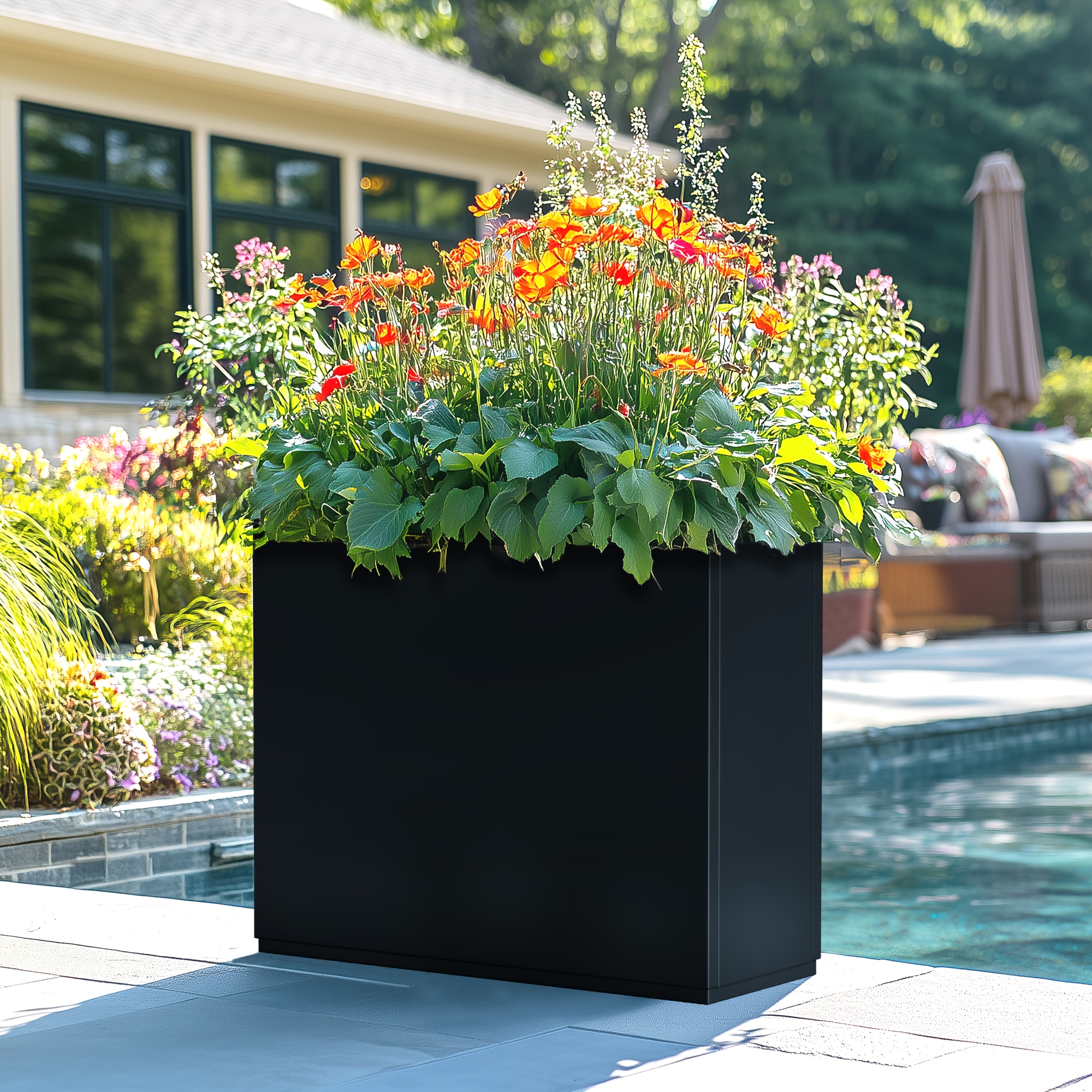 

Metal Rectangular Large Planters For Plants, Box Drainage And Detachable Divider For (35.4"l X 9.1"w X 25.6"h/)