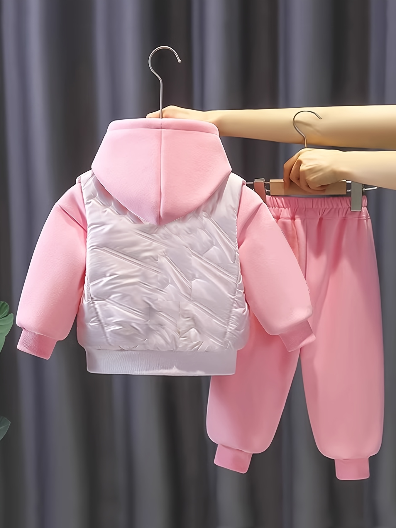 Meisjes 2025 Nieuwe Winter Outfit Set - Knus Fleece Gevoerd Hooded Sweatshirt & Bijpassende Broek met Beer & Hart Patronen, Lange Mouw Casual Winterkleding, voor Buiten, Dikke Winterkleding Voor Meisjes