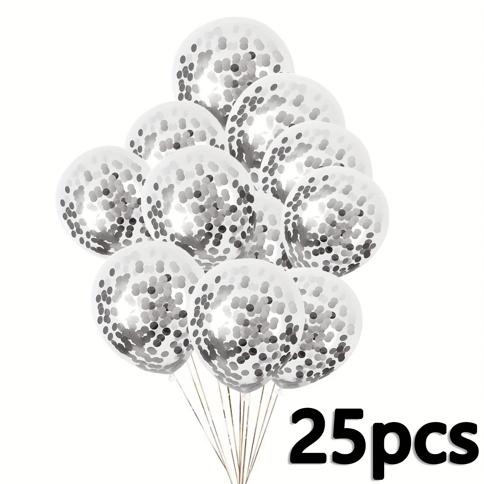 Image of 25pcs Silver Confetti Balloons, 12 Inch Glitter Balloons Party Balloons With Includes Ribbon, For Graduation Party Decorations, Wedding, Birthday Party Decorations, Bridal Showers
