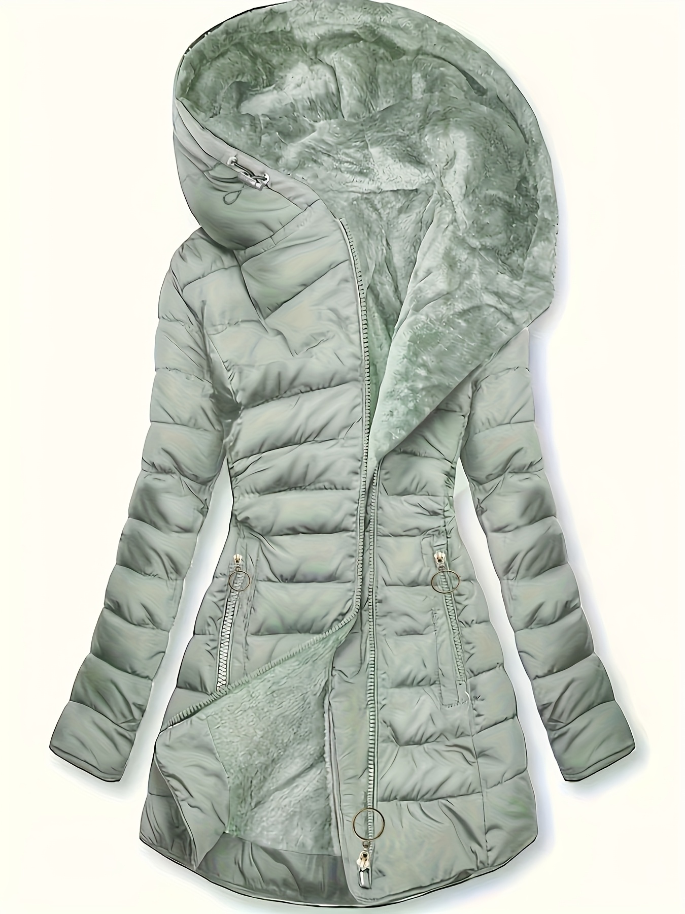 Dames Lange Fleece Gevoerde Jas - Dikke Winterjas met Zakken, Elegante Effen Kleur, Regular Fit voor Koud Weer