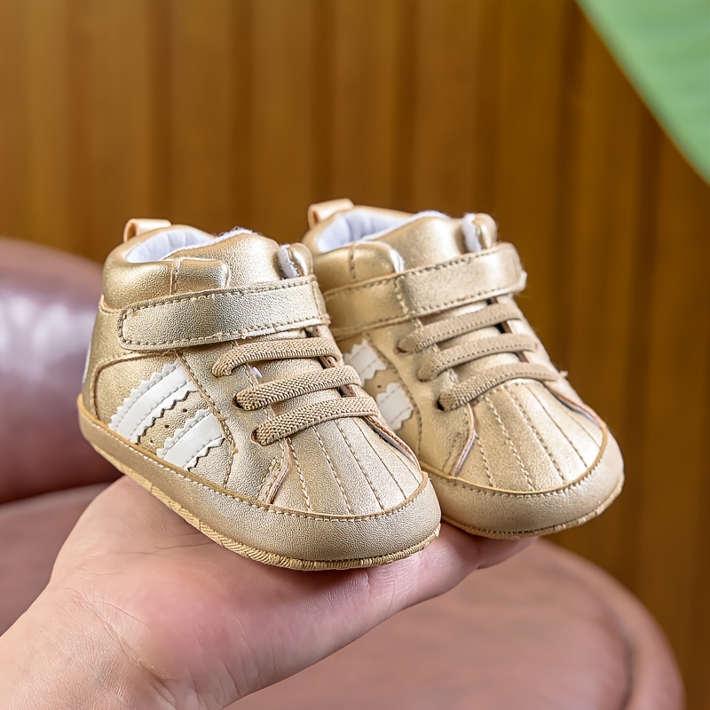 Infant Toddler Mid-Top Sneakers - Unisex Baby Sports and Casual Shoes with Adjustable Strap Closure, PU Upper, Soft Fabric Sole for Comfort, Anti-Slip for Spring/Fall - Solid Color Everyday Wear