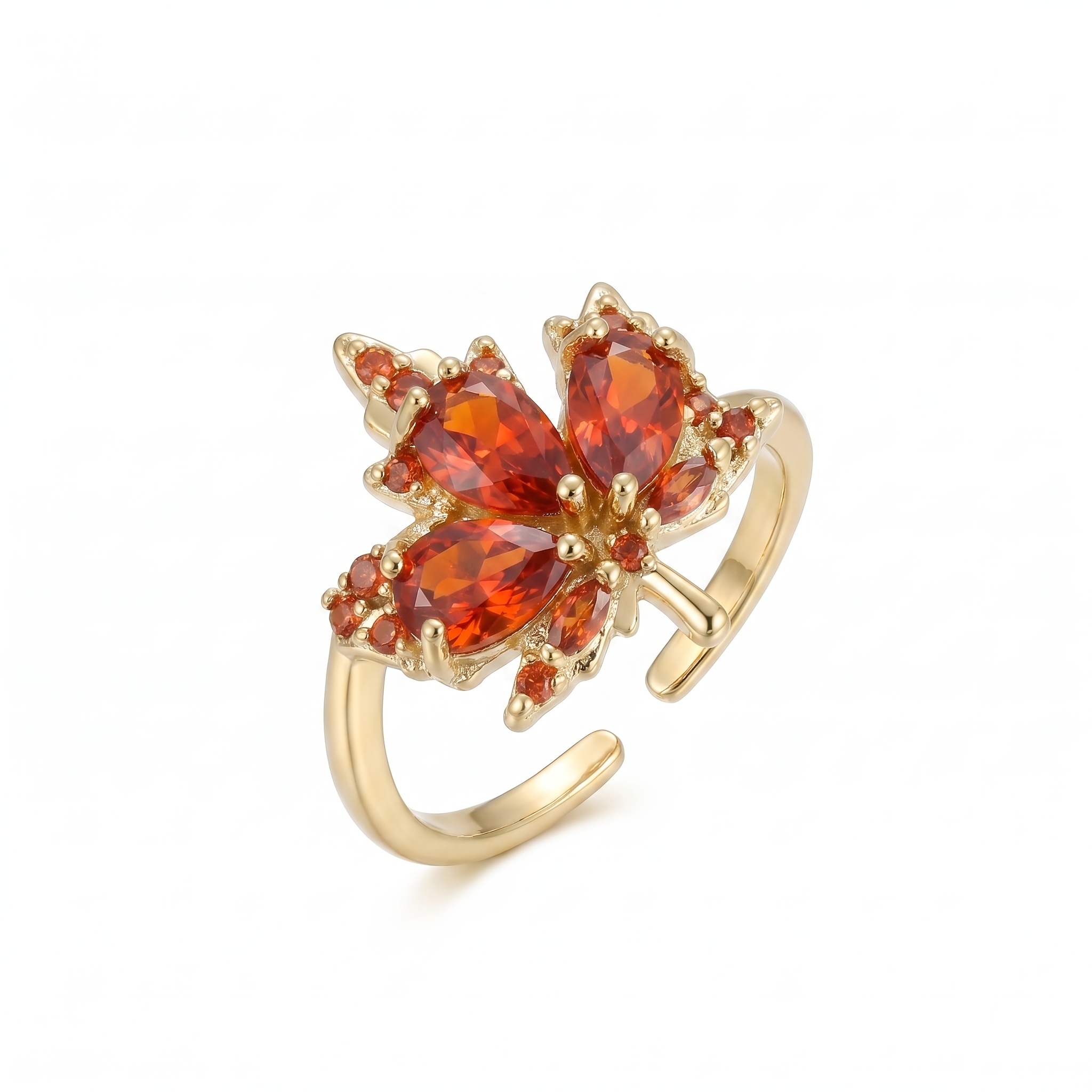 TEMU Bague ouverte pour femme, style vacances élégant, cuivre incrusté de feuille d'érable orange-rouge, synthétique, idéale pour les combinaisons