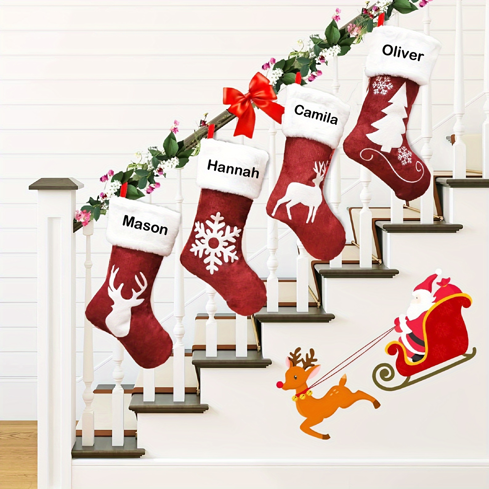 Lot 4 Chaussettes Noël Personnalisables – Père Noël, Élan, Bonhomme De Neige & Sapin
