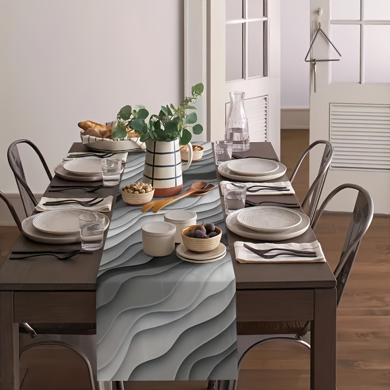 

Modern Geometric Gradient Table Runner - Black & Gray, Indoor/outdoor Dining & Parties