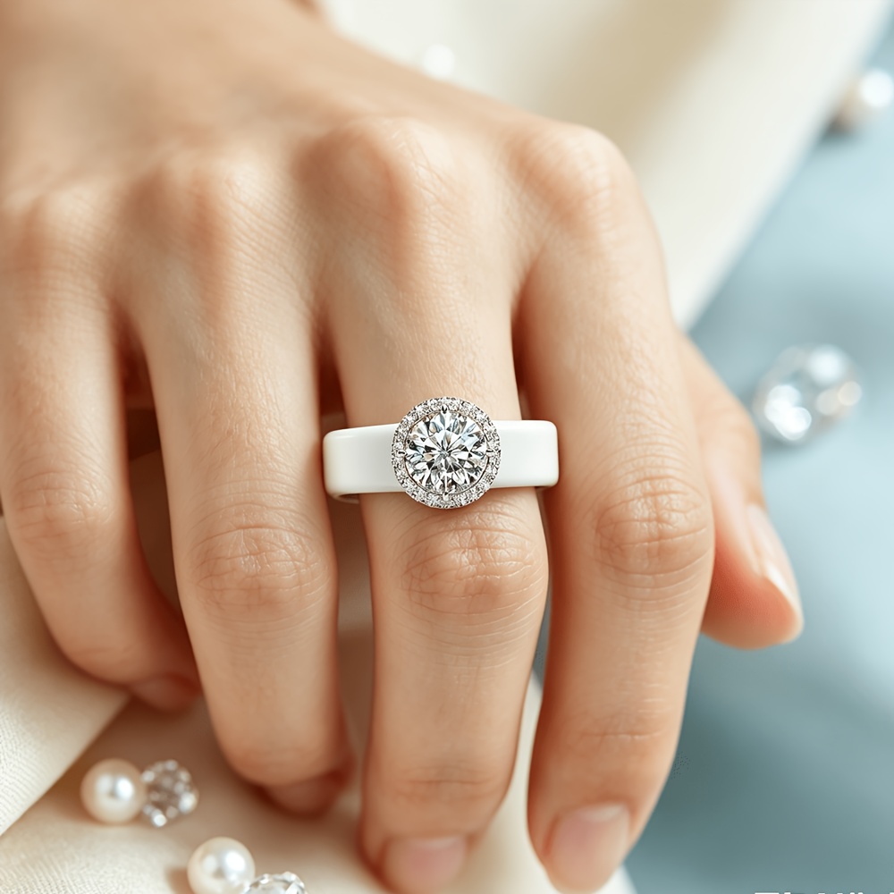 Women's Anniversary White Silicone Ring with Round Center Stone