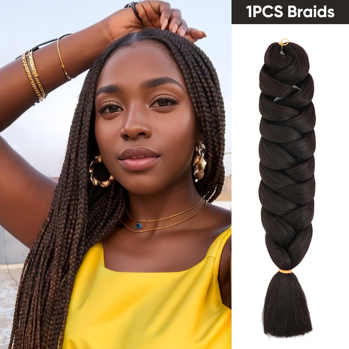TEMU Pre-stretched Enormous Braided Hair, 40 Inches Long, 1pc Low-temperature Synthetic Hair In Black, , Pink, White, Blue, Orange, And Multicolored