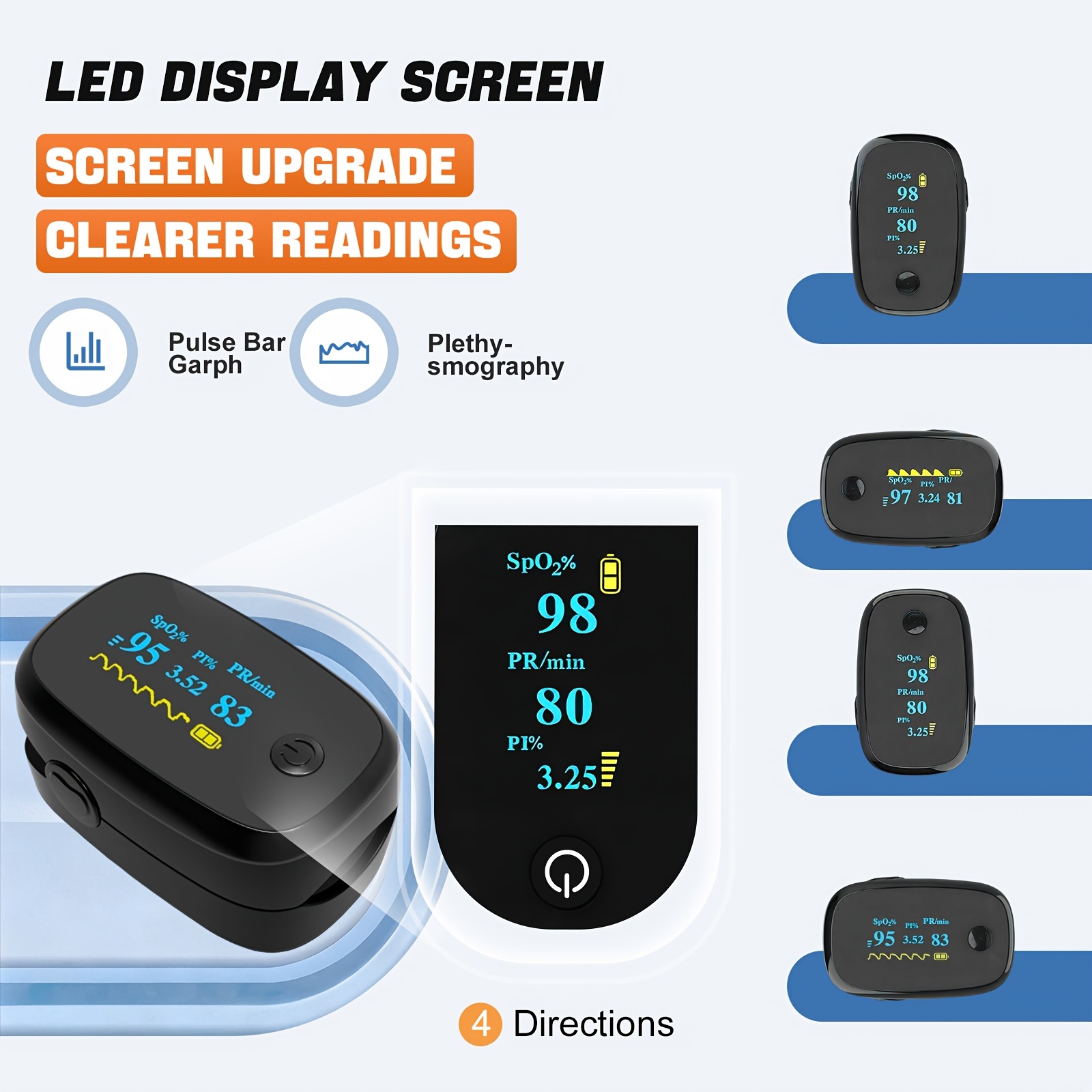 Advanced Fingertip Pulse Oximeter, Blood Oxygen Saturation And Heart Rate Monitor, Large Color OLED Display, Measures Pulse Rate, Blood Oxygen Saturation SpO2, Suitable For Home Care And Sports Scenarios, Battery Included - Image 3