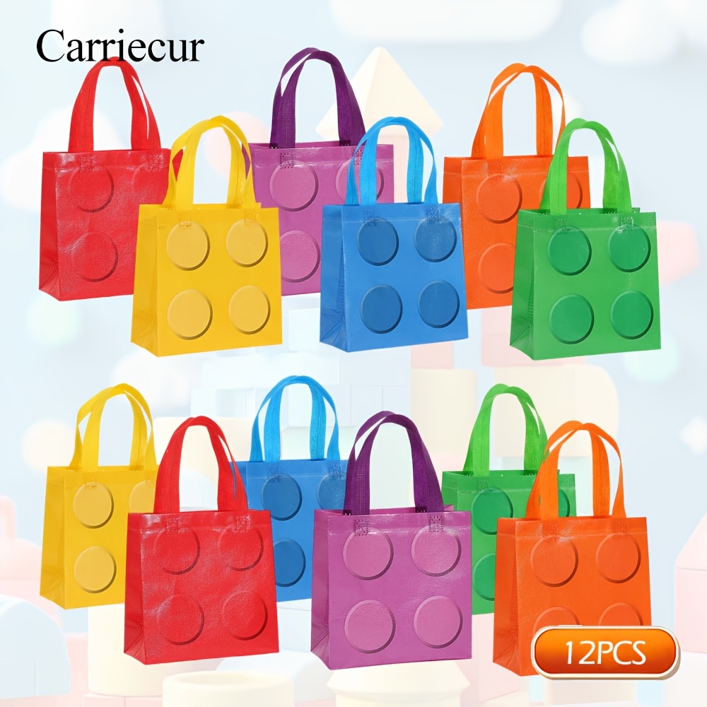 TEMU Sacs Cadeaux de Construction, Sacs Fourre-Tout à Motif de Colorées avec Poignées Robustes, Sacs de de Fête Réutilisables en Non-Tissé pour