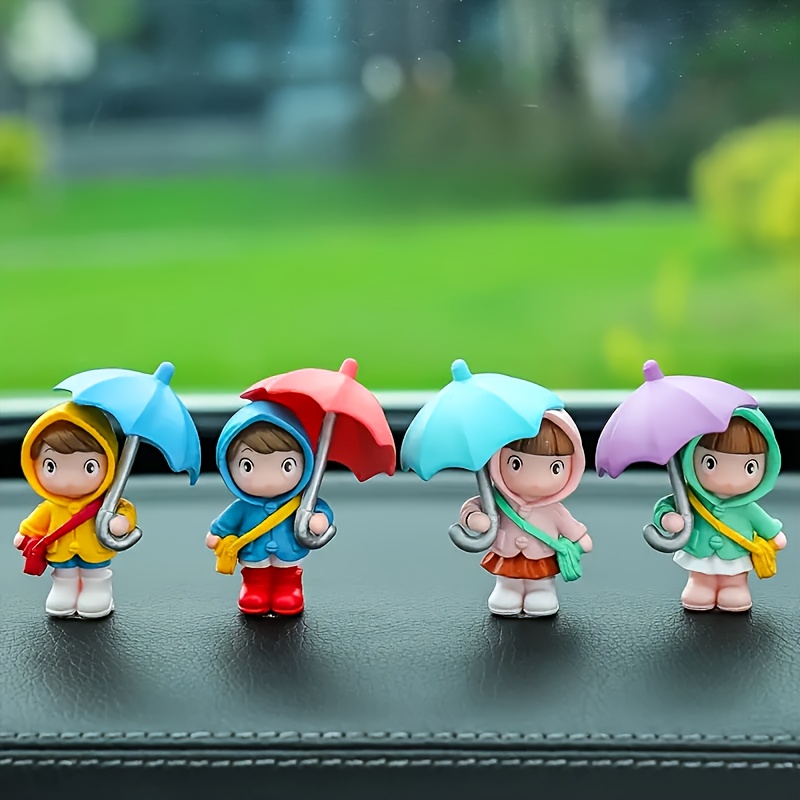 

4pcs Set Cute Figurines - Creative Car Dashboard & Home Decor, Abs Material