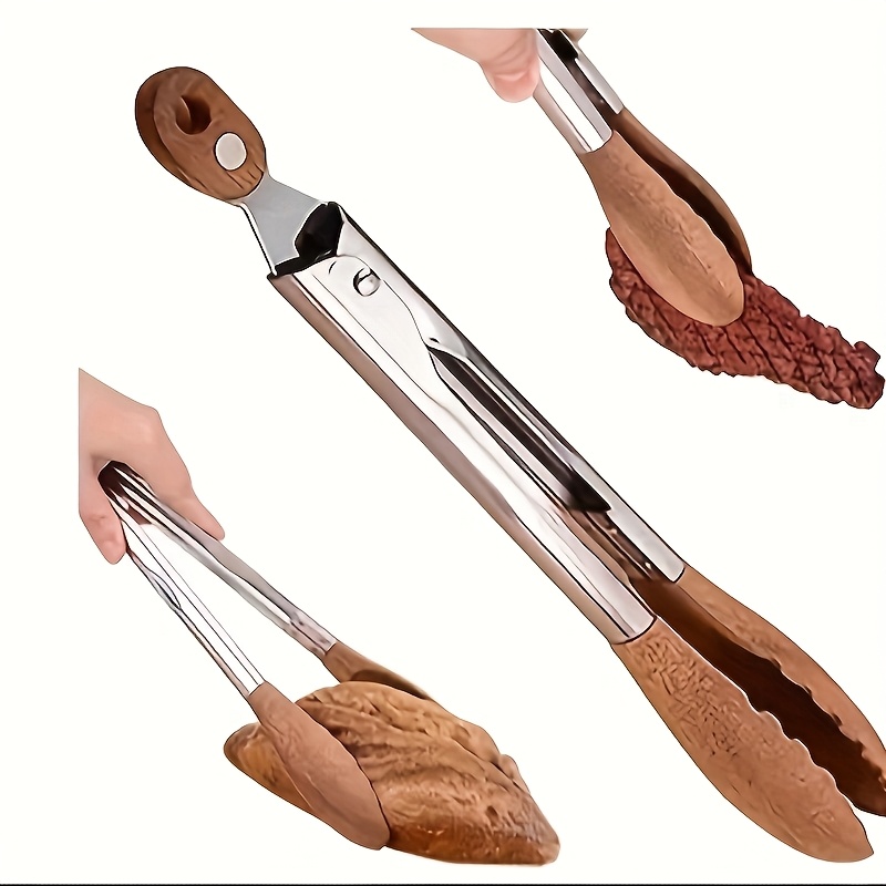 12 inch bbq walnut stainless steel sliding lockable grill tongs for buffet salad bread pairing outdoor and kitchen grilling tools hallowmas christmas Product details 7