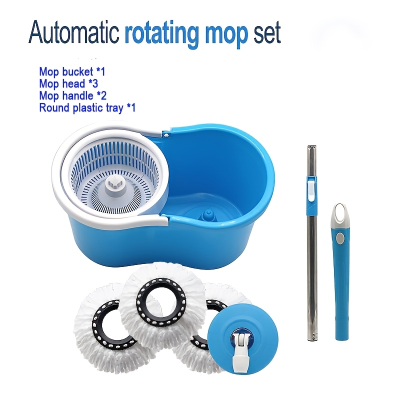 TEMU 360Â° Rotating Mop And Bucket Set, Plastic Basket Floor Mop, Includes 3 Mop Heads, Mop, Wet And Dry Mop, Suitable For Home, Office, And