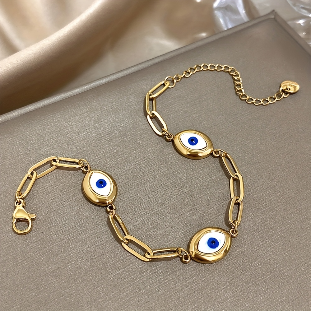 Golden Plated Evil Eye Bracelet Set, Unisex