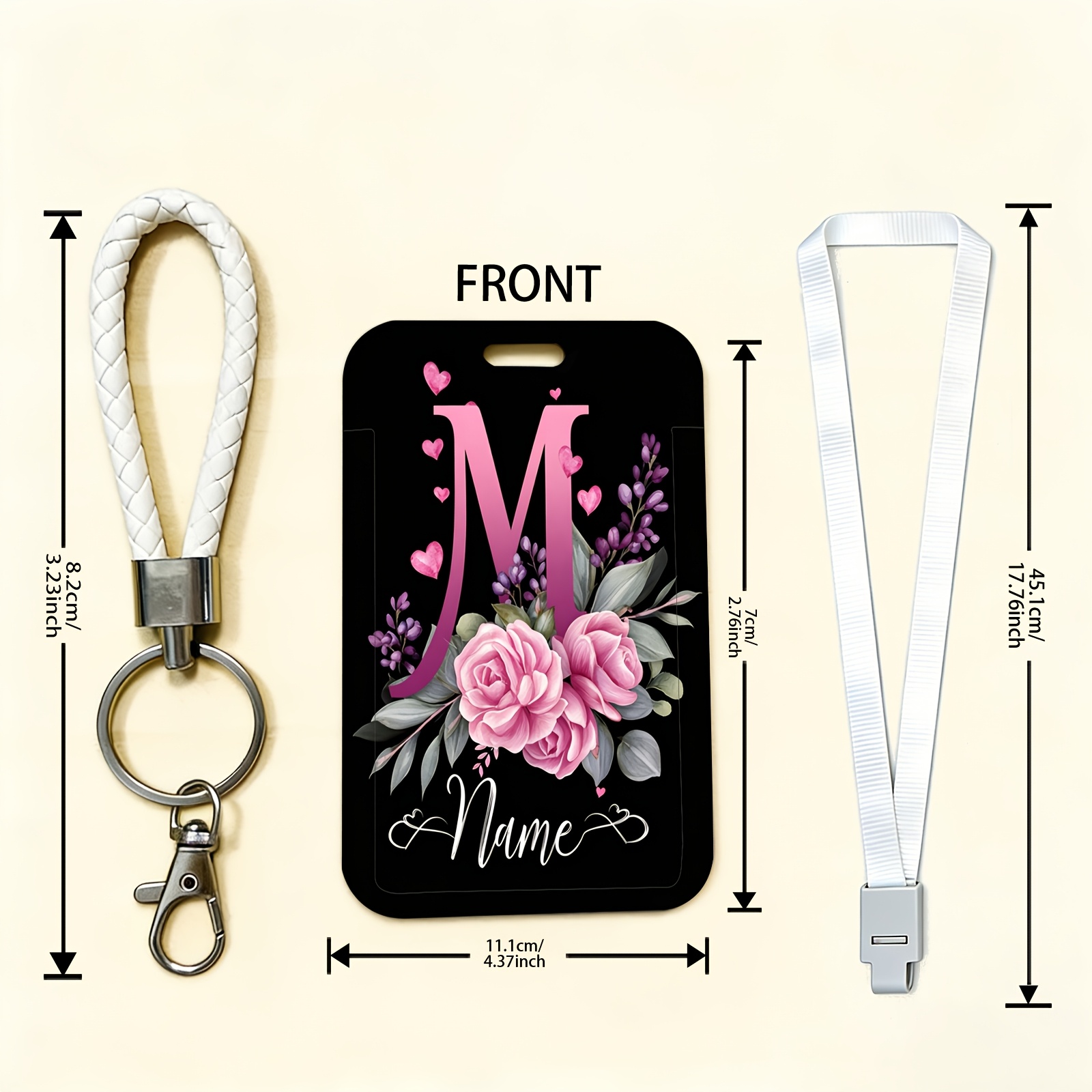 TEMU Porte-cartes vertical 2D avec motif imprimé floral initiale , doté d'un porte-clés lanière et d'une lanière pliable à boucle intégrée pour une