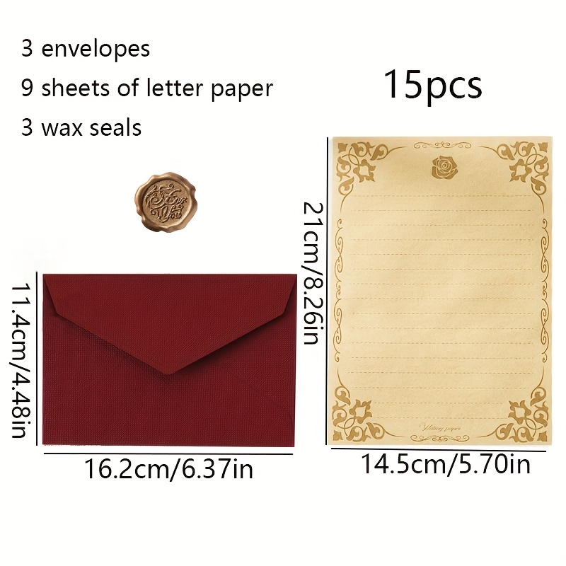 TEMU 15 Pezzi Set di Buste e Carta da in Lino di Cera Europei, Lettere d'Amore Scritte a per Fidanzato e Fidanzata, 3 Buste + 9 Fogli di Carta + 3 di