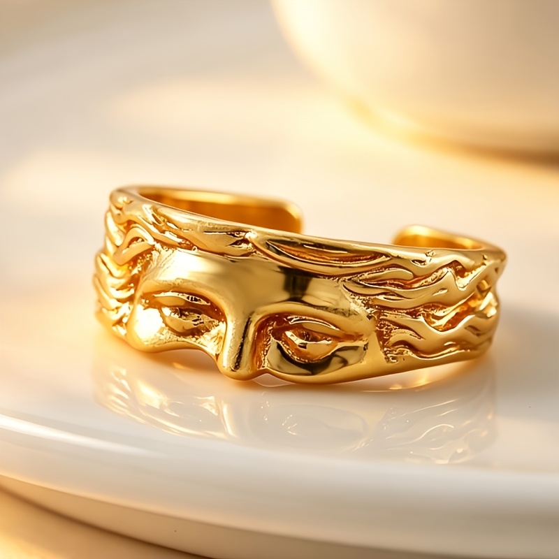 TEMU 1pc Retro Easy Half-face Carved Open Copper Ring, Elegant Temperament, Suitable For Women' Casual Wear, Creative Handbag Gift