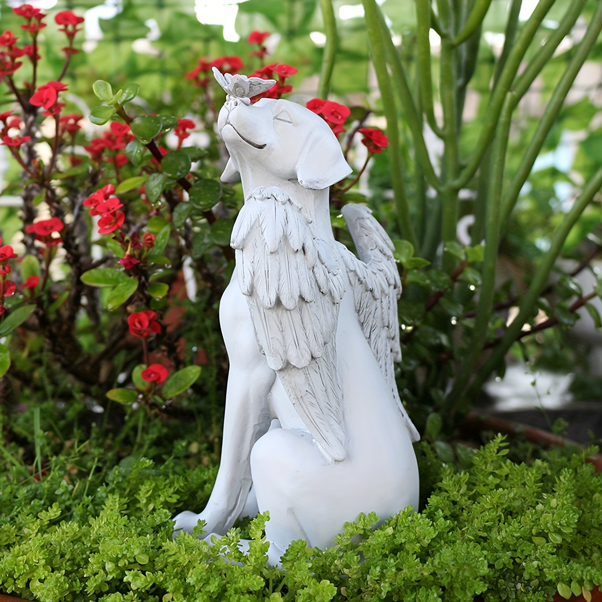 Image of Outdoor Dog Commemorative Stone Sculpture Figurine 1pc, Dog Garden Statue With Wings, Pet Commemorative Stone, Statue For Dog , Dog Commemorative Sculpture, Pet Tombstone Mark
