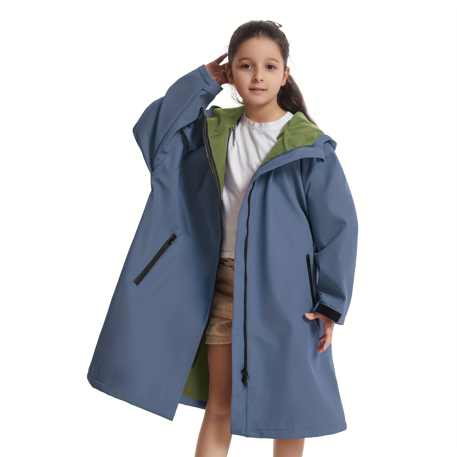 1pc Changing Robe Surf Poncho, Long Sleeve Outdoor Windproof Warm Changing Bathrobe With Fleece Lining And Hooded For Swimming Surfing Diving Camping Hiking