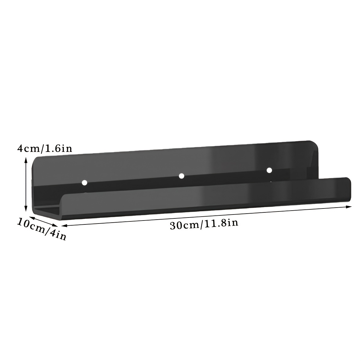 Floating Shelf For Plants, Candles, And Toothbrush Holders, In Black Acrylic With Options For Drilling Or Self-adhesive Installation, Floating Shelves