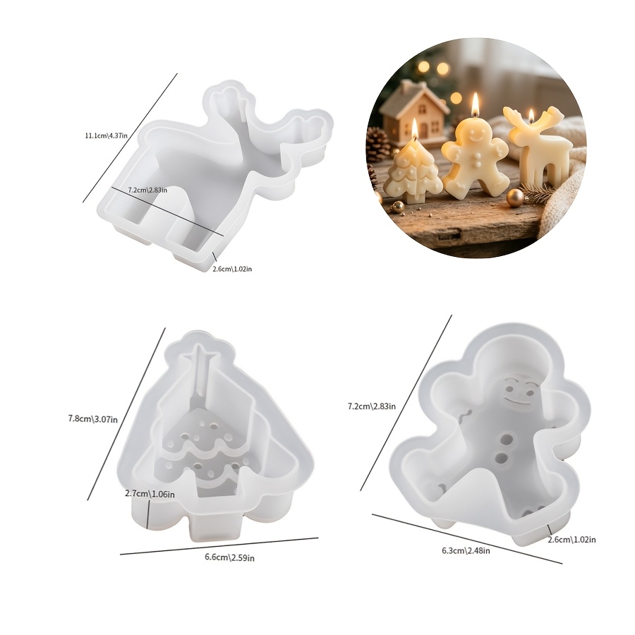 TEMU Moule en silicone résine, ensemble de 3 pièces de Père Noël en d'épices, cerf et moule à bougie d'arbre de Noël, adapté à la fabrication de