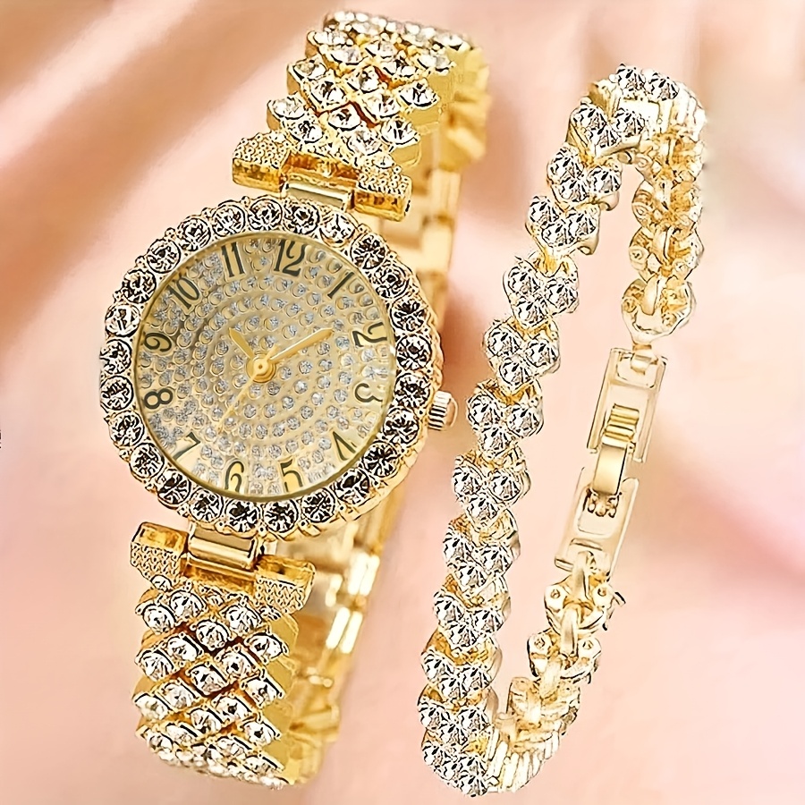 2pcs Set: Elegant Ladies' Wristwatch And Jewelry