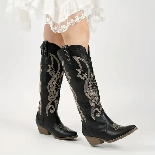 Women's Tall * Boots - Slip-On/Pull-On Pointed Toe Block Heel Knee-High Dress Boots Suitable for Ladies, Western Boots for Dresses, Ranch Events & Daily Wear, Women Shoes Women's Tall * Boots - Slip-On/Pull-On Pointed Toe Block Heel Knee-High Dress Boots Suitable for Ladies, Western Boots for Dresses, Ranch Events & Daily Wear, Women Shoes