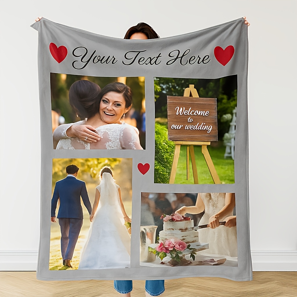 Personalized Flannel Blanket with 4 Photos and Custom Text