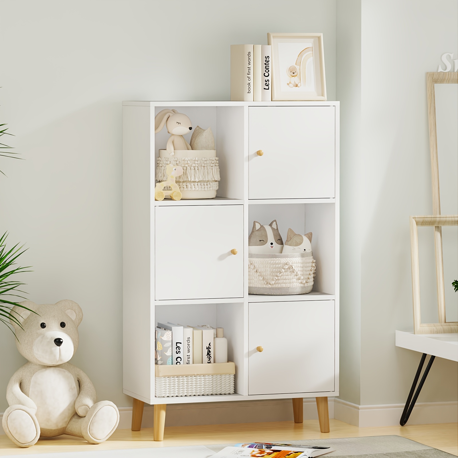 Image of Three-tier Bookshelf Featuring 6 Compartments, A Wooden With Anti-tip Safety, A Decorative Shelf Suitable For Display, And A Room Divider For Bedrooms Or Offices, In Oak