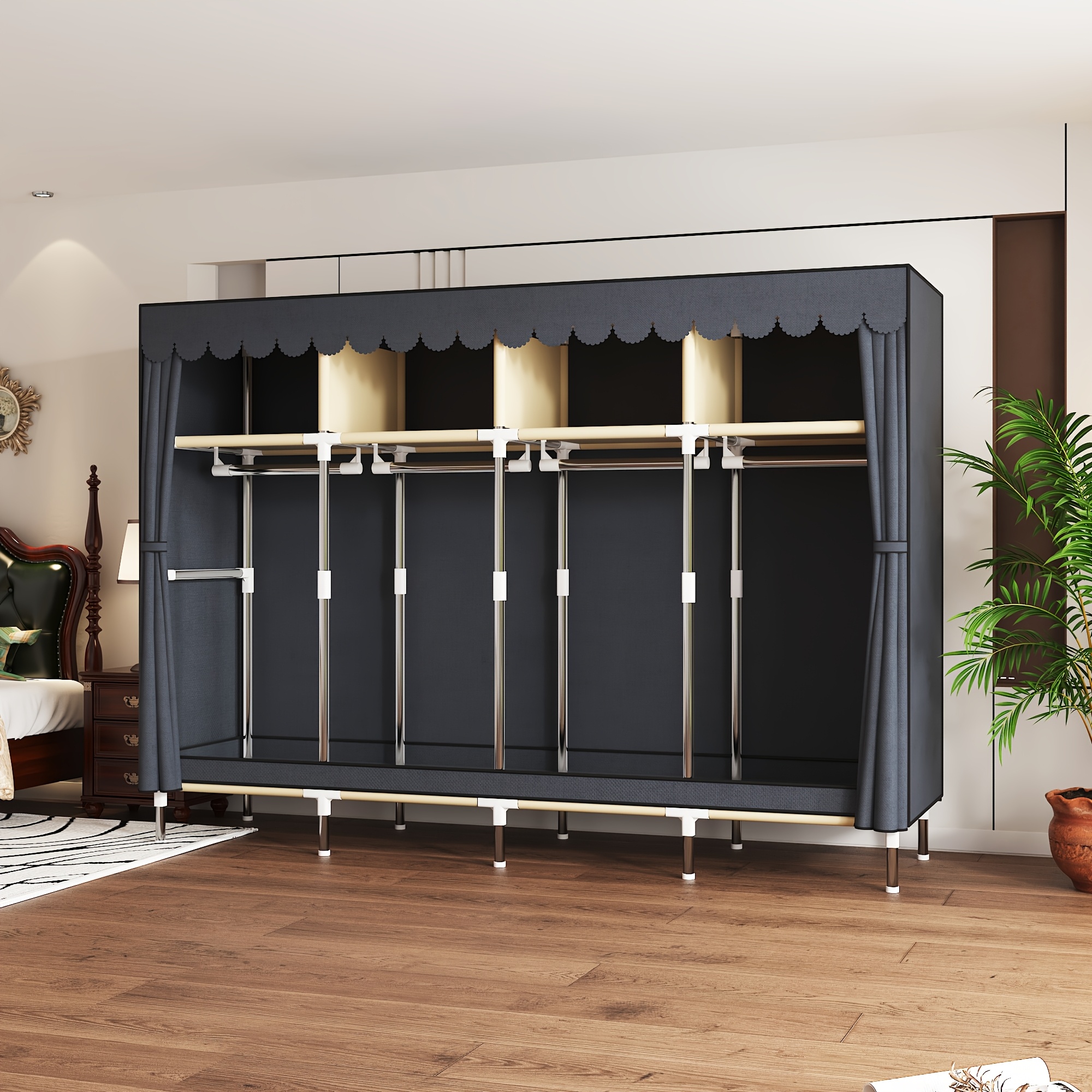 Large Capacity Freestanding Wardrobe with Metal Frame, Dustproof Storage Organizer for Bedroom, Dorms, and Rental Apartments - Mount, Independent Design, Under 3.2 Cubic Feet Closed Storage - Image 8