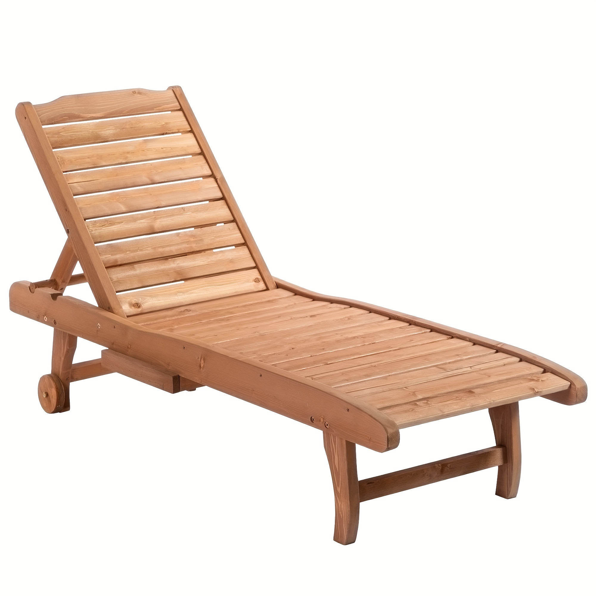 

Outdoor Chaise Lounge Pool Chair, Built-in Table, Reclining Backrest For Sun Tanning/sunbathing, Rolling Wheels, Red Wood Look
