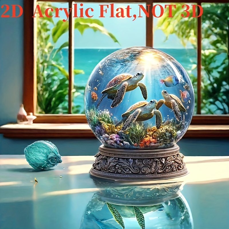 

1pc 2d Flat Acrylic Decoration With Stand Without Power, Turtle Snowball Decoration-home And Window Display, Party Accessories, Christmas And Valentine's Day Gifts, Sun Turtle Decoration