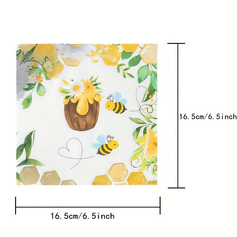 TEMU 20pcs Bee Party Napkins, Disposable Honeycomb Papernapkins For Gender Reveal Party, Guest Hand Towels Decorative Paper Beverage Napkin For Day,