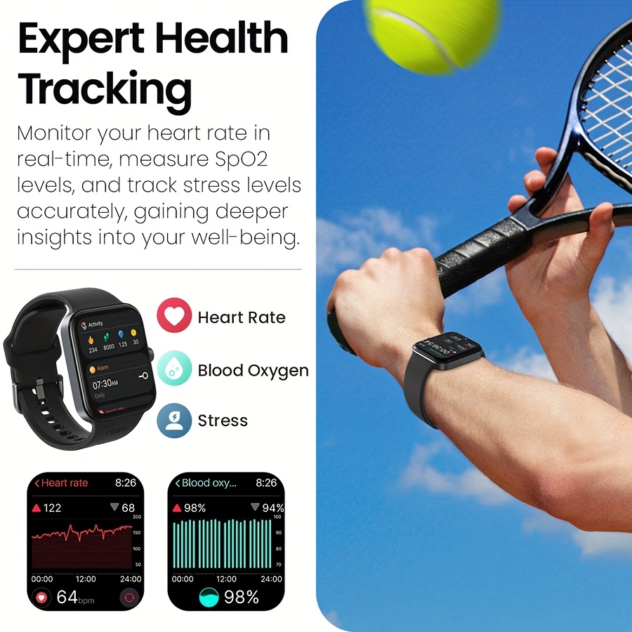 Smartwatch, Men's and Women's Fitness Tracker With Sleep Monitor, 100+ Exercise Modes, USB Charging, Android and iPhone Compatible