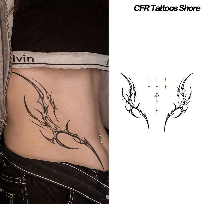 waterproof temporary tattoo stickers european   thorn cross design body art for men women sexy waist herbal juice stickers with intricate patterns rectangular shape for versatile placement 0
