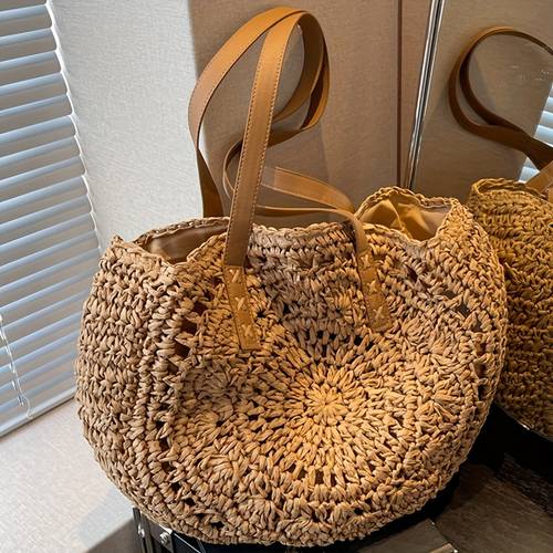 this stylish tote bag is perfect for casual beach vacations it features a hollow weave fixed shoulder strap for easy carrying and can be used as a handbag ideal for seaside activities it a fashionable gift