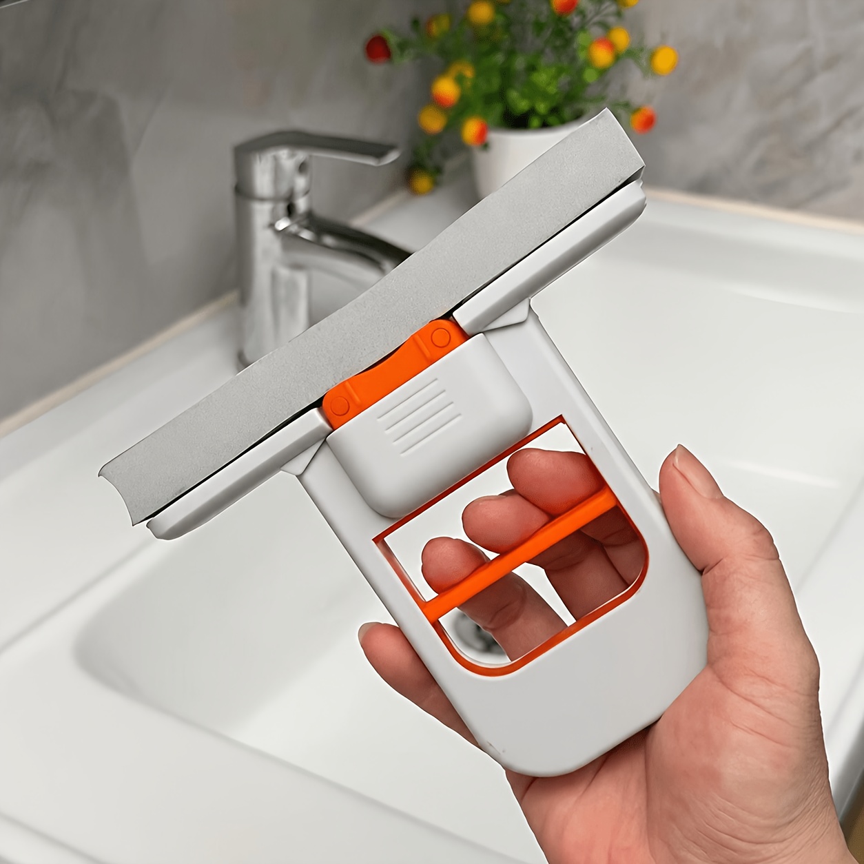 Juego de 3 piezas: 1 fregona + 2 esponjas limpiadoras de escritorio sin lavado, limpieza rápida, plegables para ahorrar espacio, sistema de mano para el hogar, oficina, baño, cocina, fregador de escritorio compacto, apto para apartamentos pequeños y residencias estudiantiles, material de plástico