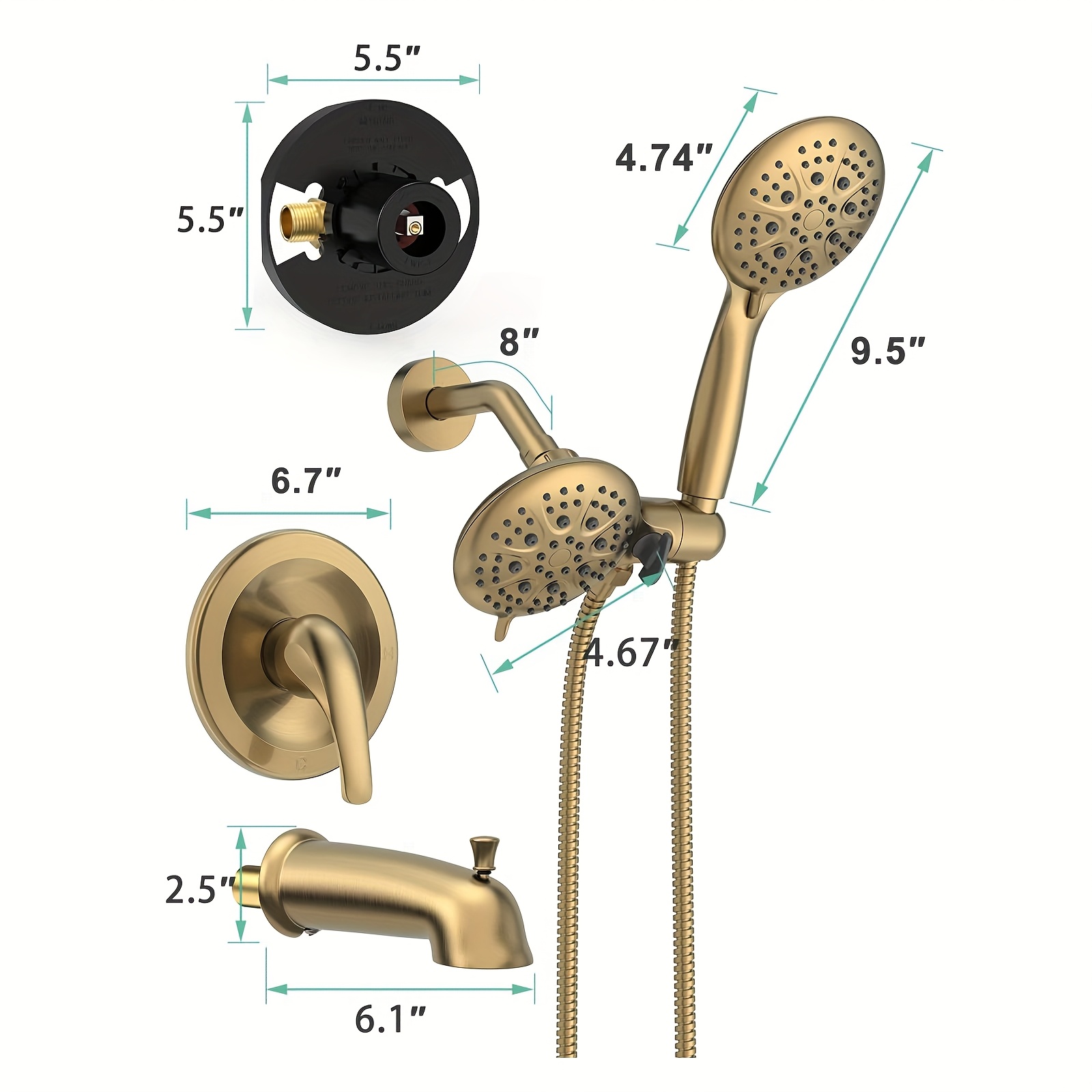 Dual Rainfall & Handheld Shower System - 3-Way Tub Faucet Set with Valve
