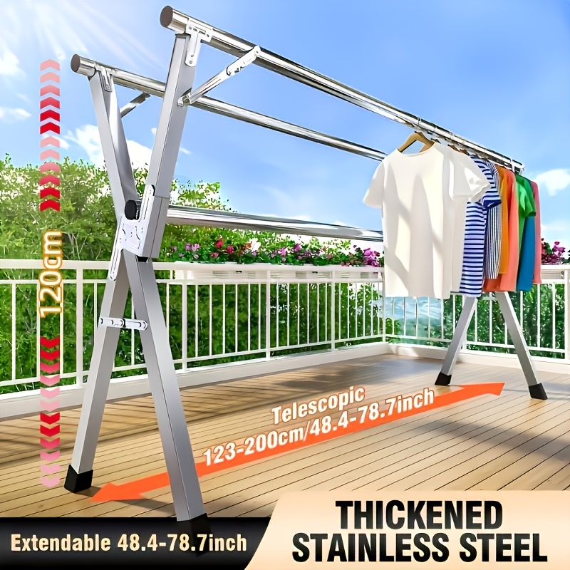 TEMU Large Heavy-duty Foldable Clothes Drying Rack With Stainless & Clothesline - Freestanding Indoor/outdoor Laundry Dryer Suitable For, Balcony,,