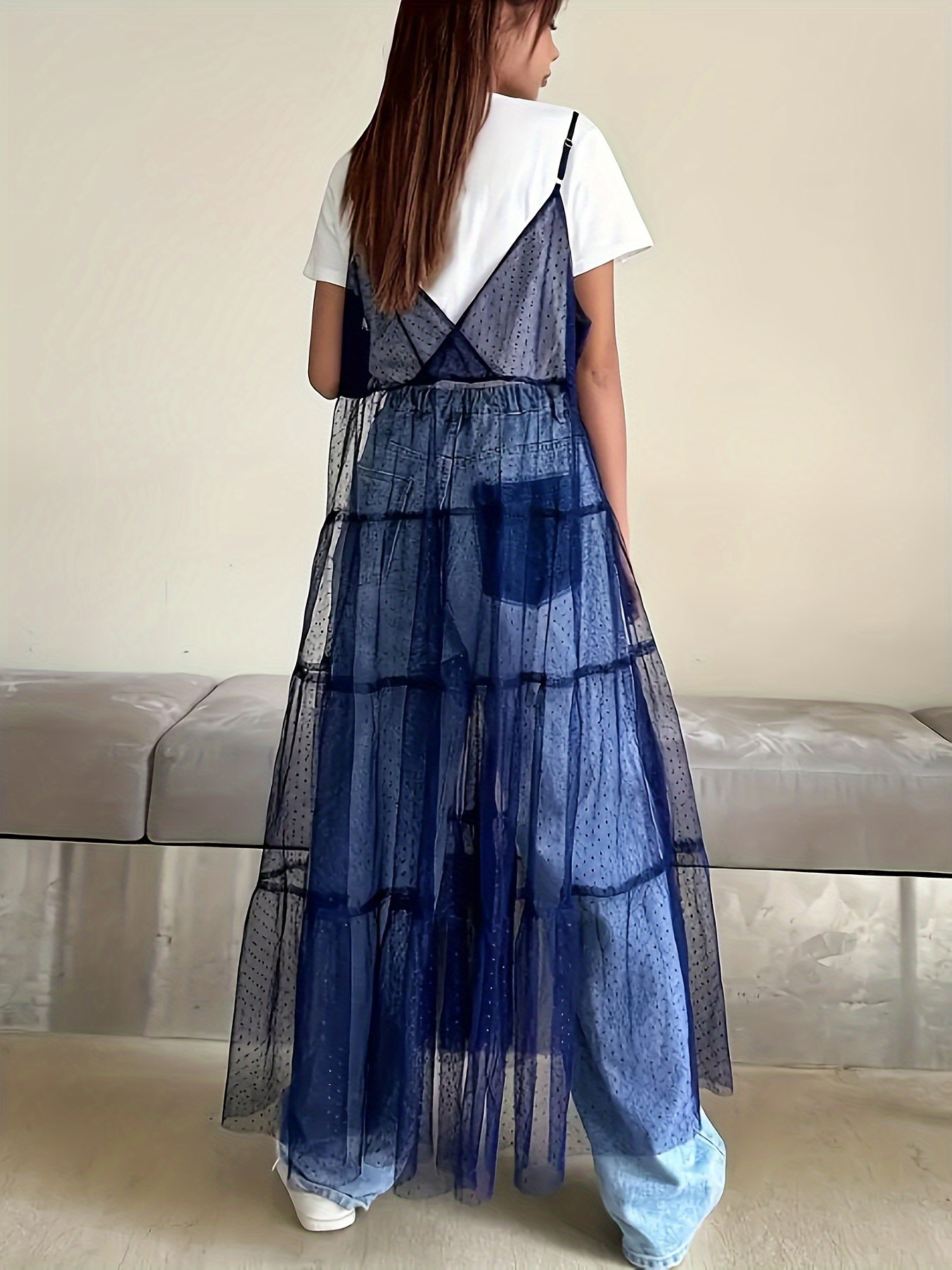 womens sheer mesh long dress polka dot pattern lightweight a - Temu  Mauritius