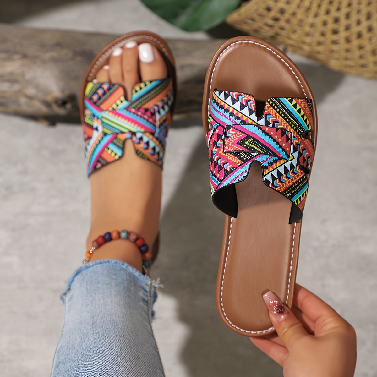 Women'S Summer Casual Slide Sandals - Open Toe, Flat Heel, Slip-On Upper with Man-Made Insole & Rubber Sole, Stylish Beach Footwear