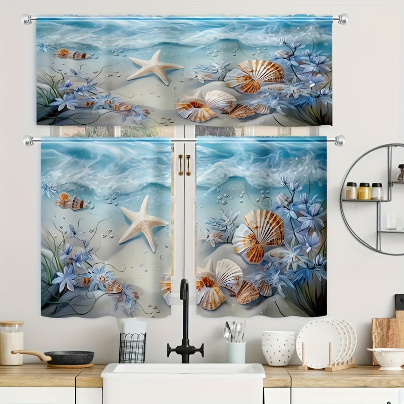 

Polyester Doorway Curtains 2- Set Starfish And For , , - , Lining, Rod For Hanging