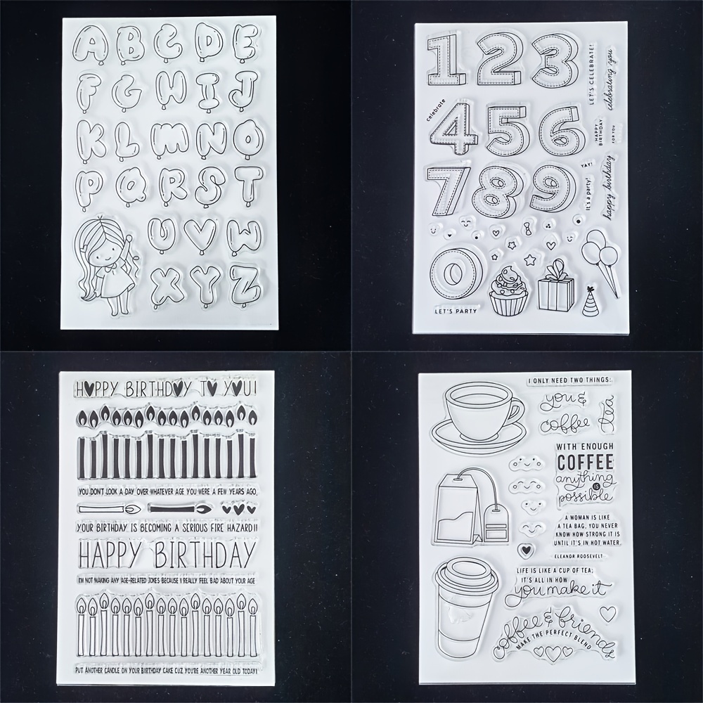 

Silicone Clear Stamps Set For Card Making, Birthday Theme With Balloon Letters, Cake, Candles, And Coffee Cup Designs For Scrapbooking And Diy Crafts