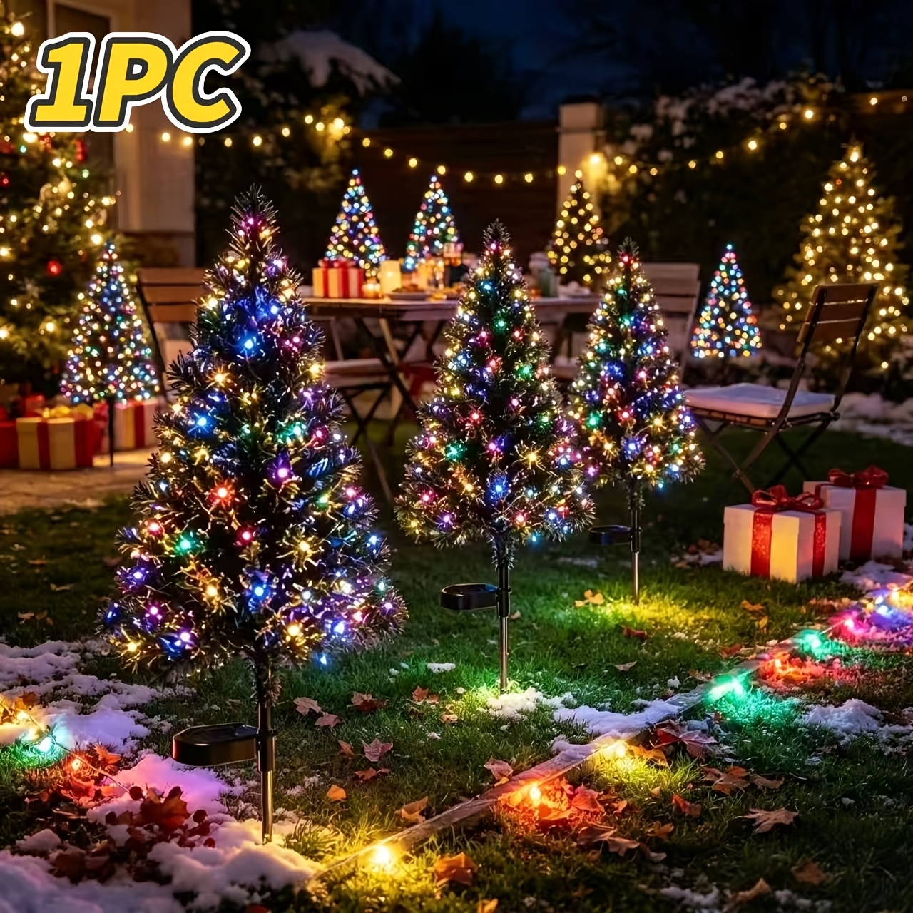 TEMU Christmas Solar Tree Lamp, 83cm Pre-lit Mini Christmas Tree Lights For Snowy Lawn Path Holiday Ornament, Garden Lawn Light, For Snow Lawn Decor,