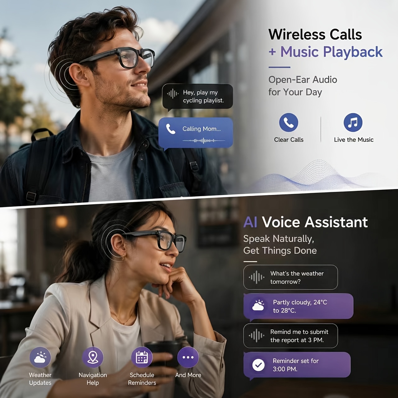 PEJE AI Smart Camera Glasses with 100+ Languages Real-Time Translation, AI Voice Assistant, AI Recognition, 8MP Camera, 1080P Video Recording, 4GB Storage, Wireless Calls, Music Playback, Open-Ear Audio, Smart Glasses for Travel & Outdoor