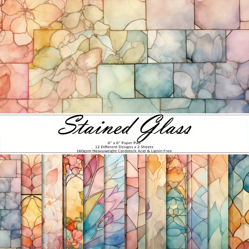 

24pcs Stained Glass Paper, 6x6 Inch - Vibrant Decorative Cardstock For Junk Journals, Planners & Art Albums - Ideal For Diy Crafts, High-quality, Linen-free, Scrapbooking Supplies