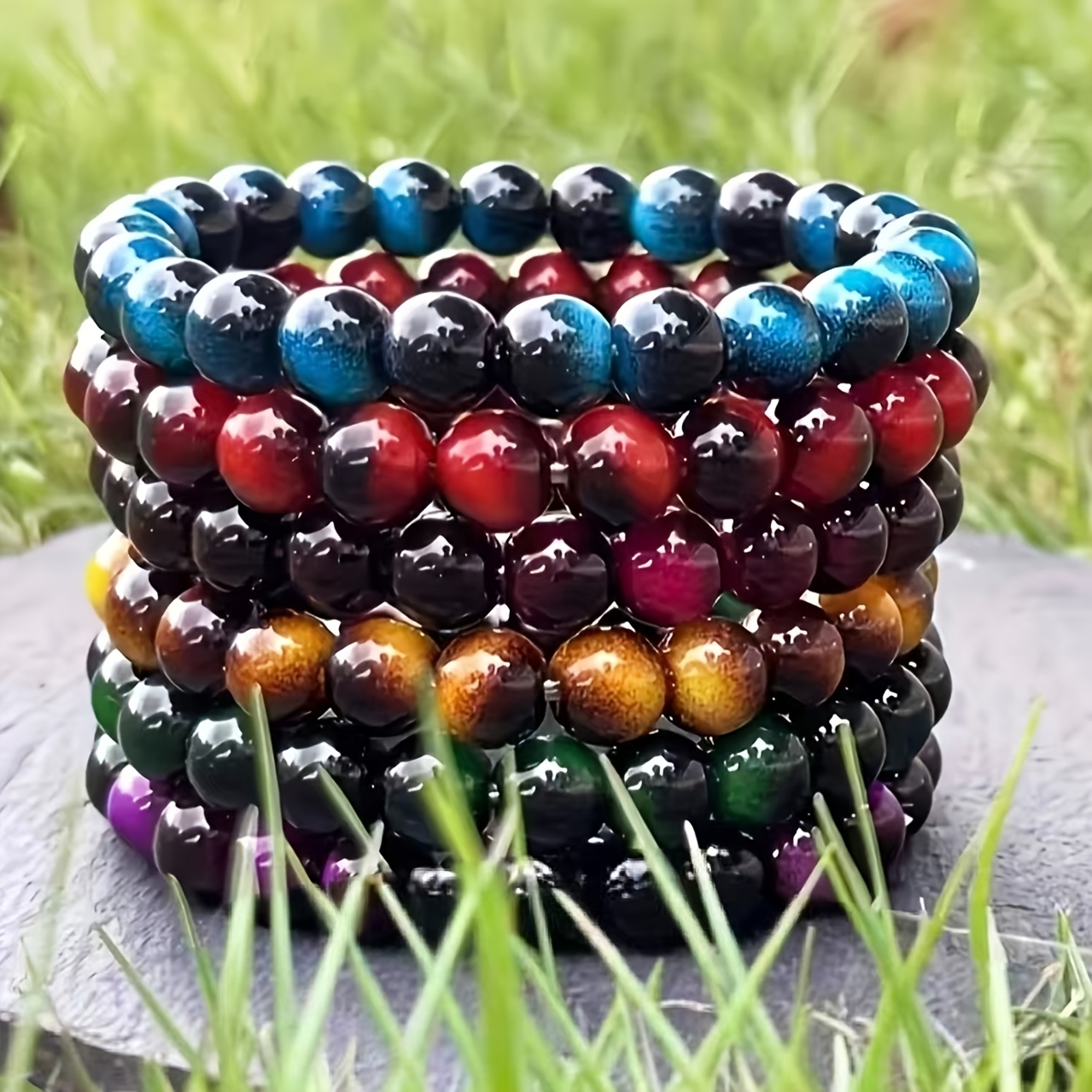 TEMU A Set Of 6 Eye Stone Bracelets, Handmade, Stylish And Versatile, A Perfect Gift For Attracting Wealth And . Suitable For Casual Wear, Unisex